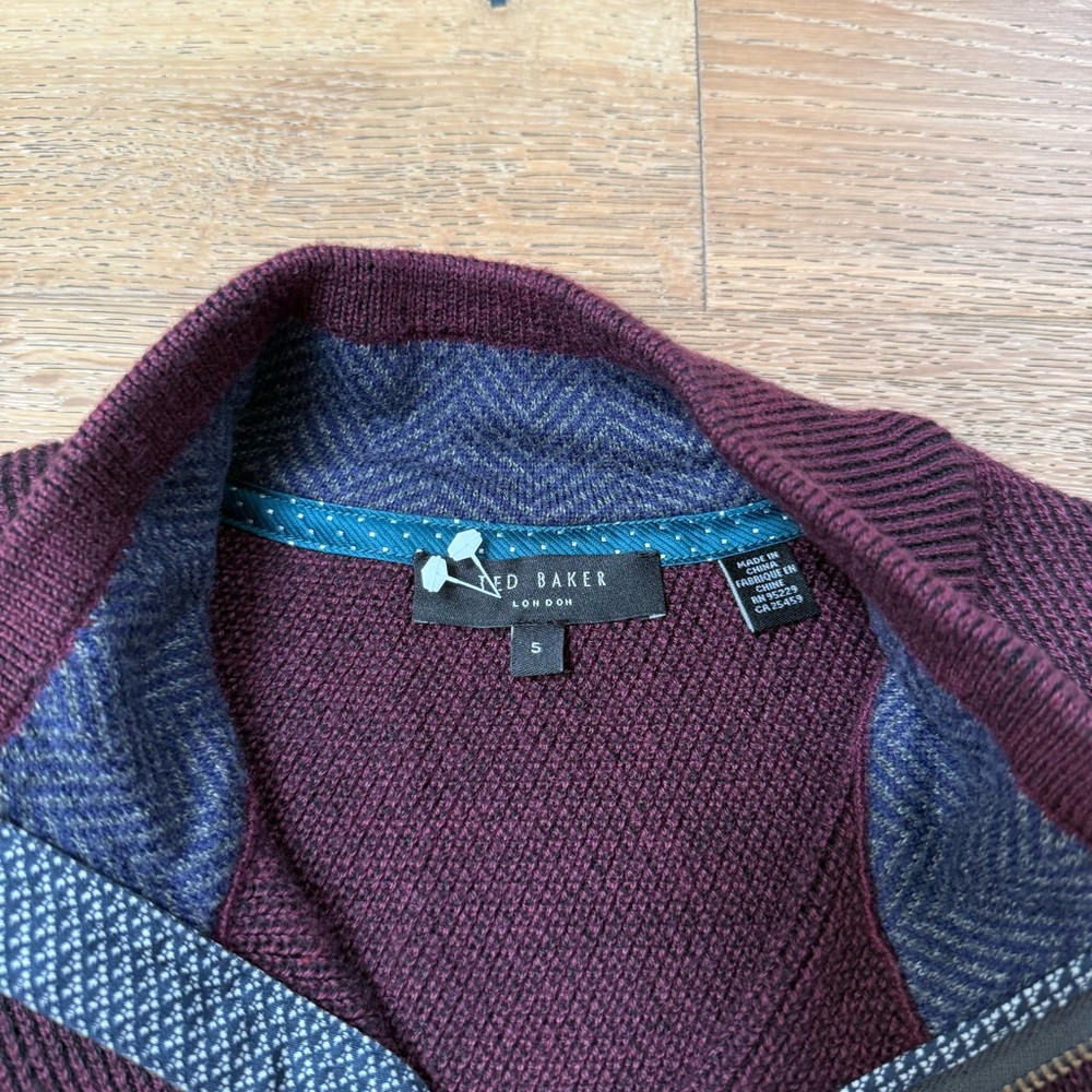 Ted Baker Men's Maroon Zip-Up Sweater - Picture 3 of 5